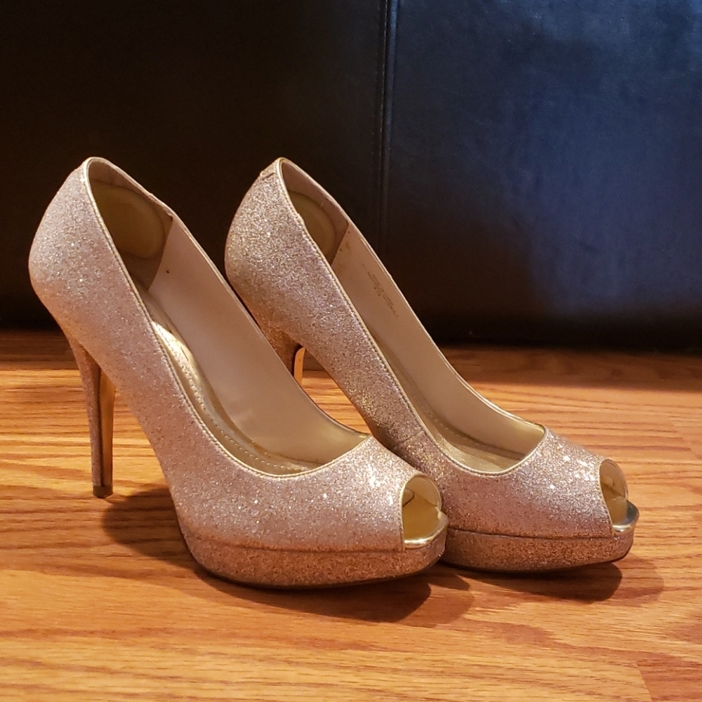 Express Gold Glitter Sparkly Heels 8.5